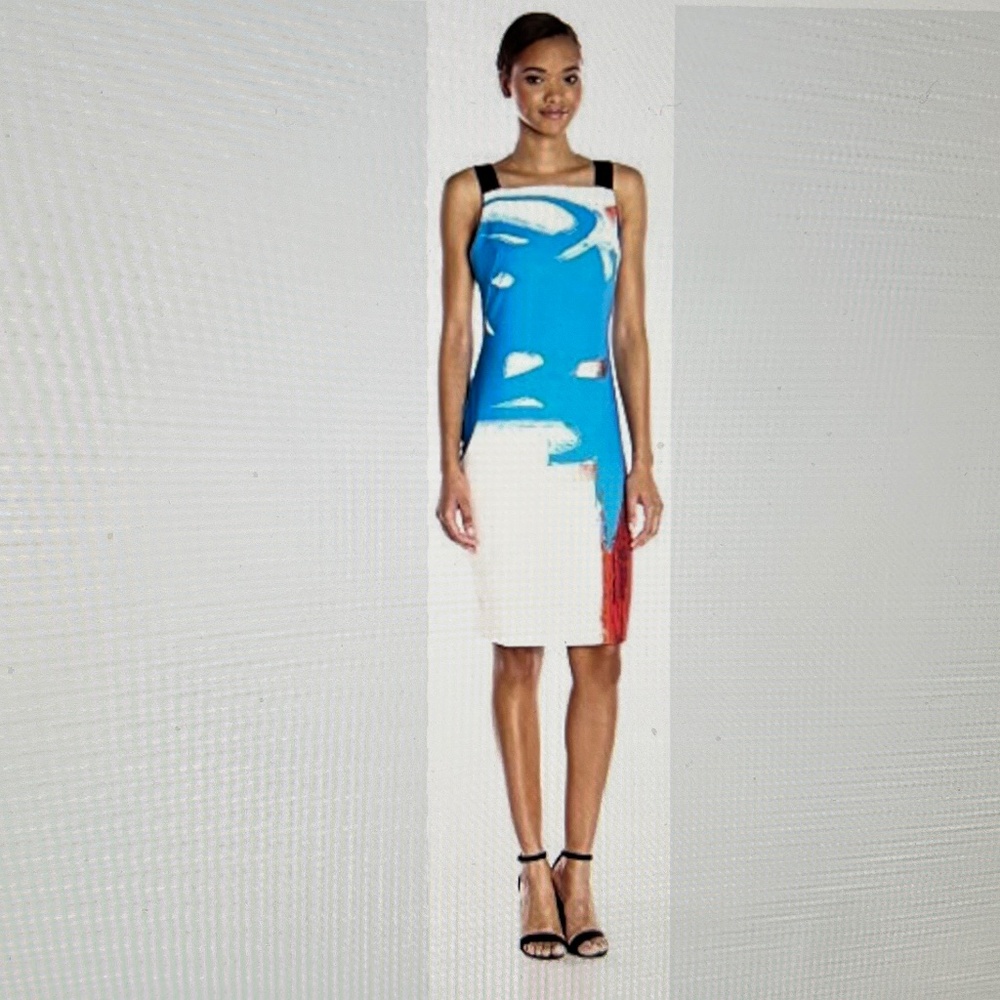 Milly Lou Lou Sheath Dress Abstract-Print White,Blue,Red Size 12